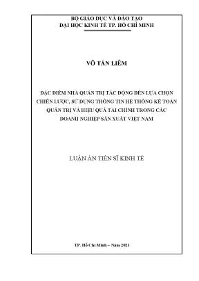 Luận án tiến sĩ đặc điểm nhà quản trị tác động đến lựa chọn chiến lược sử dụng thông tin hệ thống kế toán quản trị và hiệu quả tài chính trong các doanh nghiệp sản xuất việt nam