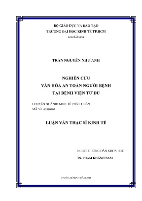 Luận văn thạc sĩ nghiên cứu văn hóa an toàn người bệnh tại bệnh viện từ dũ