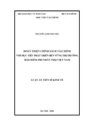 Luận án tiến sĩ hoàn thiện chính sách tài chính với mục tiêu phát triển bền vững thị trường bảo hiểm phi nhân thọ việt nam