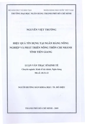 Luận văn thạc sĩ hiệu quả tín dụng tại ngân hàng nông nghiệp và phát triển nông thôn chi nhánh tỉnh tiền giang