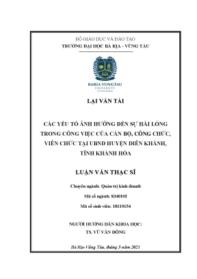 Luận văn thạc sĩ các yếu tố ảnh hưởng đến sự hài lòng trong công việc của cán bộ công chức viên chức tại ubnd huyện diên khánh tỉnh khánh hoà