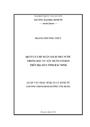 Luận văn thạc sĩ quản lý chi ngân sách nhà nước trong đầu tư xây dựng cơ bản trên địa bàn tỉnh bắc ninh