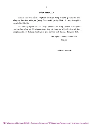 Luận văn thạc sĩ nghiên cứu hiện trạng và đánh giá các mô hình trồng cây dược liệu tại huyện quảng trạch tỉnh quảng bình