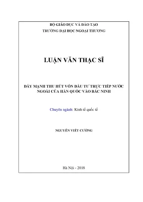Luận văn thạc sĩ đẩy mạnh thu hút vốn đầu tư trực tiếp nước ngoài của hàn quốc vào bắc ninh