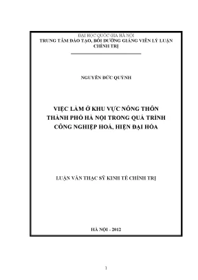 Luận văn thạc sĩ việc làm ở khu vực nông thôn thành phố hà nội trong quá trình cnh hđh
