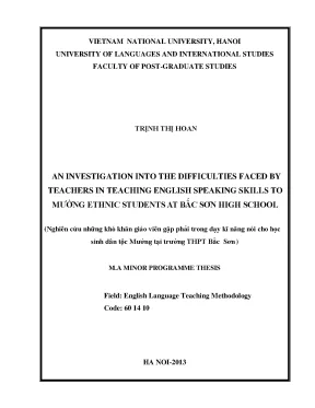 Luận văn thạc sĩ an investigation into the difficulties faced by teachers in teaching english speaking skills to mường ethnic students at bac son high school