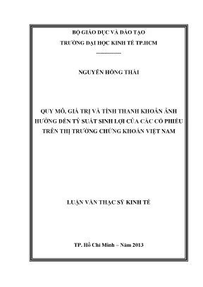 Luận văn thạc sĩ quy mô giá trị và tính thanh khoản ảnh hưởng đến tỷ suất sinh lợi của các cổ phiếu trên ttck việt nam luận văn thạc sĩ