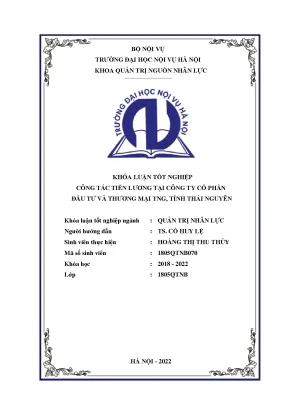 Luận văn tốt nghiệp công tác tiền lương tại công ty cổ phần đầu tư và thương mại tng tỉnh thái nguyên