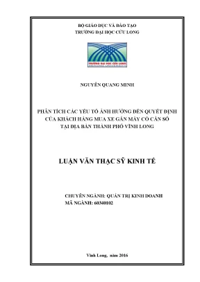 Luận văn thạc sĩ phân tích các yếu tố ảnh hưởng đến quyết định của khách hàng mua xe số hai bánh tại địa bàn thành phố vĩnh long