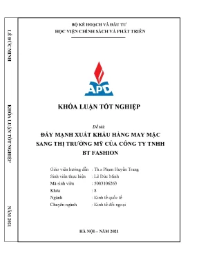 Luận văn tốt nghiệp đẩy mạnh xuất khẩu hàng may mặc sang thị trường mỹ của công ty tnhh bt fashion
