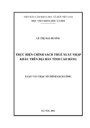 Luận văn thạc sĩ thực hiện chính sách thuế xuất nhập khẩu trên địa bàn tỉnh cao bằng