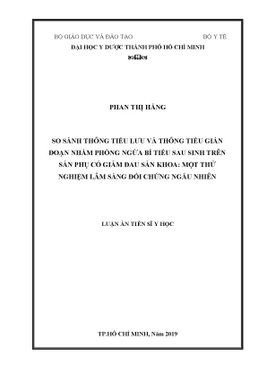 Luận án tiến sĩ so sánh thông tiểu lưu và thông tiểu gián đoạn nhằm phòng ngừa bí tiểu sau sinh trên sản phụ có giảm đau sản khoa một thử nghiệm lâm sàng đối chứng ngẫu nhiên