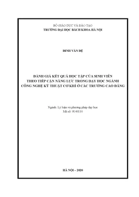 Luận án tiến sĩ đánh giá kết quả học tập của sinh viên theo tiếp cận năng lực trong dạy học ngành công nghệ kỹ thuật cơ khí ở các trường cao đẳng
