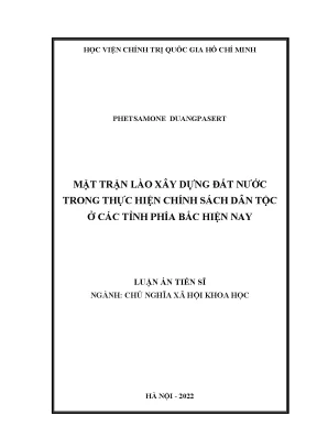 Luận án tiến sĩ mặt trận lào xây dựng đất nước trong thực hiện chính sách dân tộc ở các tỉnh phía bắc hiện nay