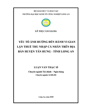 Luận văn thạc sĩ yếu tố ảnh hưởng đến hành vi gian lận thuế thu nhập cá nhân trên địa bàn huyện tân hưng tỉnh long an
