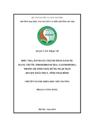 Luận văn thạc sĩ điều tra đánh giá thành phần loài ốc mang trước prosobranchia gastropoda trong hệ sinh thái rừng ngập mặn huyện thái thụy tỉnh thái bình