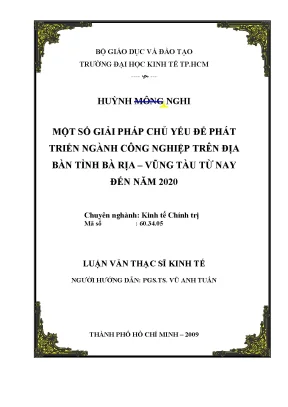 Luận văn thạc sĩ một số giải pháp chủ yếu để phát triển và hiện đại hóa ngành công nghiệp trên địa bàn tỉnh bà rịa vũng tàu từ nay đến năm 2020 luận văn thạc sĩ