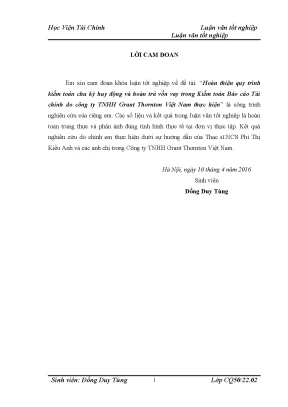 Luận văn tốt nghiệp hoàn thiện quy trình kiểm toán chu kỳ huy động và hoàn trả vốn vay trong kiểm toán báo cáo tài chính do công ty tnhh grant thornton việt nam thực hiện