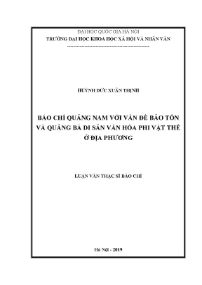 Luận văn thạc sĩ báo chí quảng nam với vấn đề bảo tồn và quảng bá di sản văn hóa phi vật thể ở địa phương