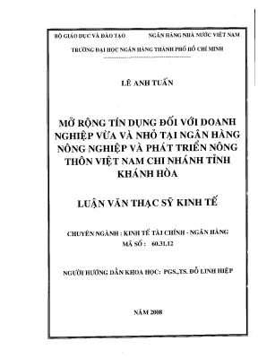 Luận văn thạc sĩ mở rộng tín dụng đối với doanh nghiệp vừa và nhỏ tại ngân hàng nông nghiệp và phát triển nông thôn việt nam chi nhánh tỉnh khánh hòa