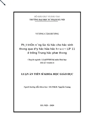 Luận án tiến sĩ phát triển năng lực tự học cho học sinh thông qua dạy học hóa học hữu cơ lớp 11 ở trường trung học phổ thông