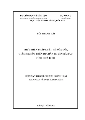 Luận văn thạc sĩ thực hiện pháp luật về xóa đói giảm nghèo trên địa bàn huyện đà bắc tỉnh hòa bình