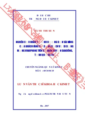 Luận văn thạc sĩ nghiên cứu các nhân tố ảnh hưởng đến sự hài lòng của khách hàng sự dụng dịch vụ di động mạng vinaphone trên địa bàn huyện đakrông tỉnh quảng trị min