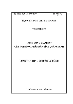 Luận văn thạc sĩ hoạt động giám sát của hội đồng nhân dân tỉnh quảng bình