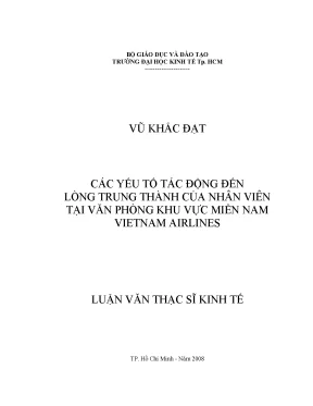 Luận văn thạc sĩ các yếu tố tác động đến lòng trung thành của nhân viên tại văn phòng khu vực miền nam vietnam airlines luận văn thạc sĩ