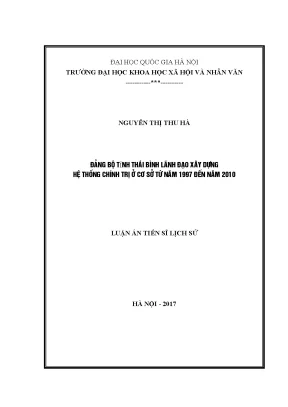 Luận án tiến sĩ đảng bộ tỉnh thái bình lãnh đạo xây dựng hệ thống chính trị ở cơ sở từ năm 1997 đến năm 2010