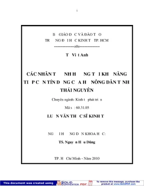 Luận văn thạc sĩ các nhân tố ảnh hưởng tới khả năng tiếp cận tín dụng của hộ nông dân tỉnh thái nguyên luận văn thạc sĩ