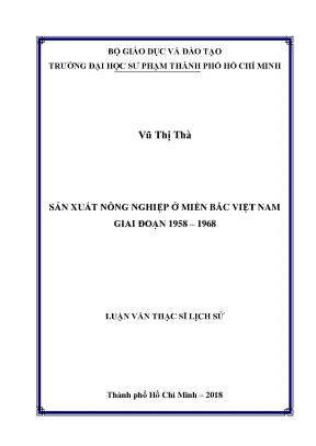 Luận văn thạc sĩ sản xuất nông nghiệp ở miền bắc việt nam giai đoạn 1958 1968