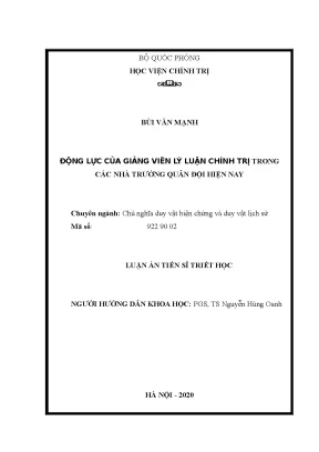 Luận án tiến sĩ động lực của giảng viên lý luận chính trị trong các nhà trường quân đội hiện nay
