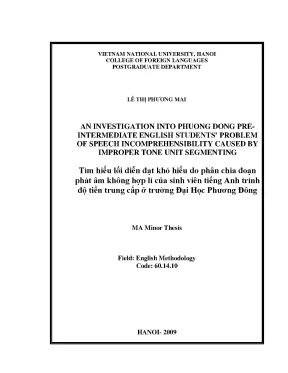 Luận văn thạc sĩ an investigation into phuong dong pre intermediate english students problem of speech incomprehensibility caused by improper tone unit segmenting
