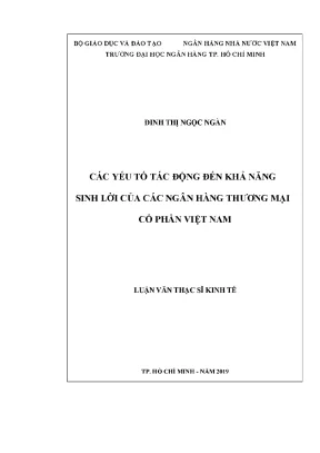 Luận văn thạc sĩ các yếu tố tác động đến khả năng sinh lời của các ngân hàng thương mại cổ phần việt nam