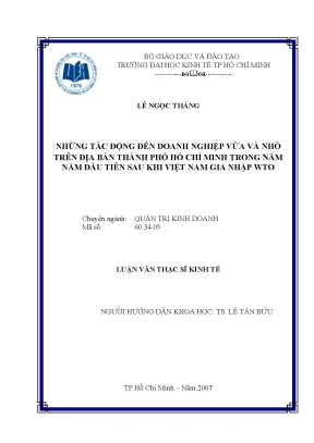 Luận văn thạc sĩ những tác động đến doanh nghiệp vừa và nhỏ trên địa bàn thành phố hồ chí minh trong năm năm đầu tiên sau khi việt nam gia nhập wto kèm dĩa cd luận văn thạc sĩ