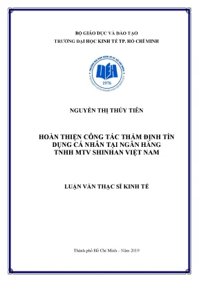 Luận văn thạc sĩ hoàn thiện công tác thẩm định tín dụng cá nhân tại ngân hàng tnhh mtv shinhan việt nam