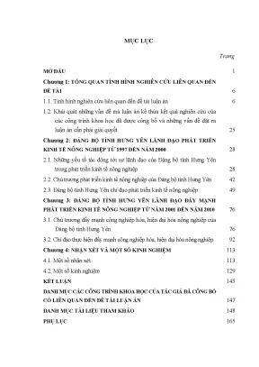 Luận án đảng bộ tỉnh hưng yên lãnh đạo phát triển kinh tế nông nghiệp từ năm 1997 đến năm 2010