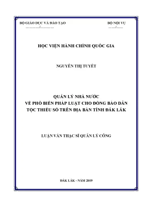 Luận văn thạc sĩ quản lý nhà nước về phổ biến pháp luật cho đồng bào dân tộc thiểu số trên địa bàn tỉnh đắk lắk