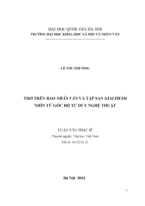Luận văn thạc sĩ thơ trên báo nhân dân và tập san giai phẩm nhìn từ góc độ tư duy nghệ thuật