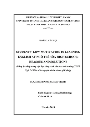 Luận văn thạc sĩ students low motivation in learning english at ngo tri hoa high school reasons and solutions