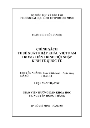 Luận văn thạc sĩ chính sách thuế xuất nhập khẩu việt nam trong tiến trình hội nhập kinh tế quốc tế luận văn thạc sĩ kinh tế