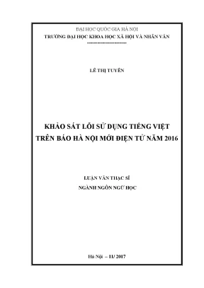 Luận văn thạc sĩ khảo sát lỗi sử dụng tiếng việt trên báo hà nội mới điện tử năm 2016