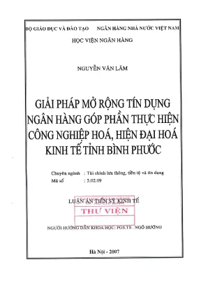 Luận văn thạc sĩ giải pháp mở rộng tín dụng ngân hàng góp phần thực hiện công nghiệp hóa hiện đại hóa kinh tế tỉnh bình phước