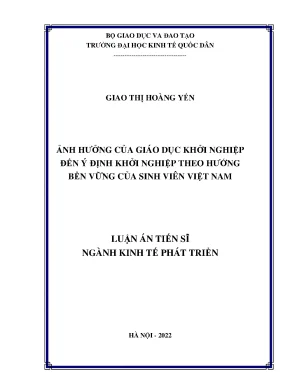 Luận án tiến sĩ ảnh hưởng của giáo dục khởi nghiệp đến ý định khởi nghiệp theo hướng bền vững của sinh viên việt nam