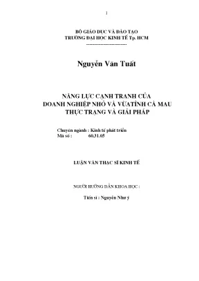 Luận văn thạc sĩ năng lực cạnh tranh của doanh nghiệp nhỏ và vừa tỉnh cà mau thực trạng và giải pháp luận văn thạc sĩ