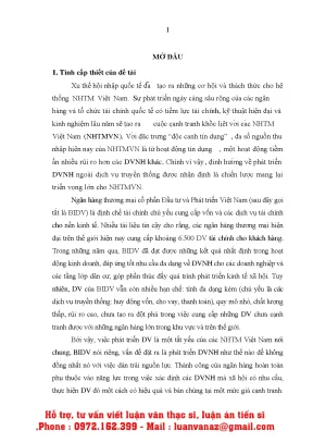 Luận án phát triển dịch vụ ngân hàng tại ngân hàng thương mại cổ phần đầu tư và phát triển việt nam