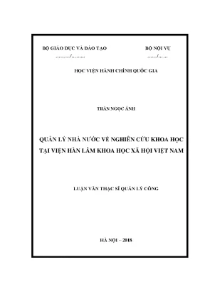 Luận văn thạc sĩ quản lý nhà nước về nghiên cứu khoa học tại viện hàn lâm khoa học xã hội việt nam