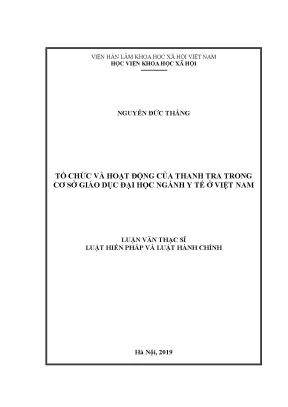Luận án tiến sĩ tổ chức và hoạt động của thanh tra trong cơ sở giáo dục đại học ngành y tế ở việt nam