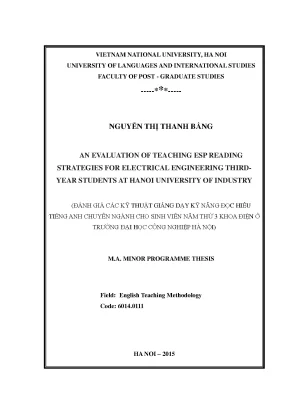 Luận văn thạc sĩ an evaluation of teaching esp reading strategies for electrical engineering third year students at hanoi university of industry